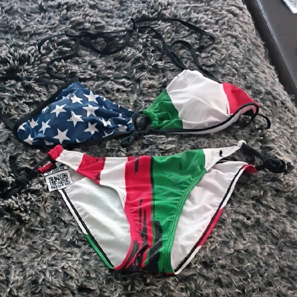 Colorful Flag Print Bikini Set